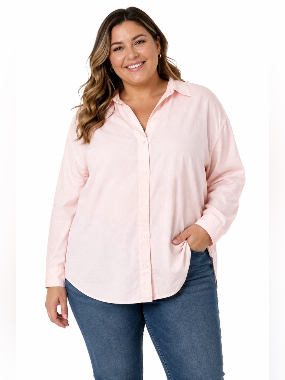 Lane Bryant Light Pink Button-Up Blouse